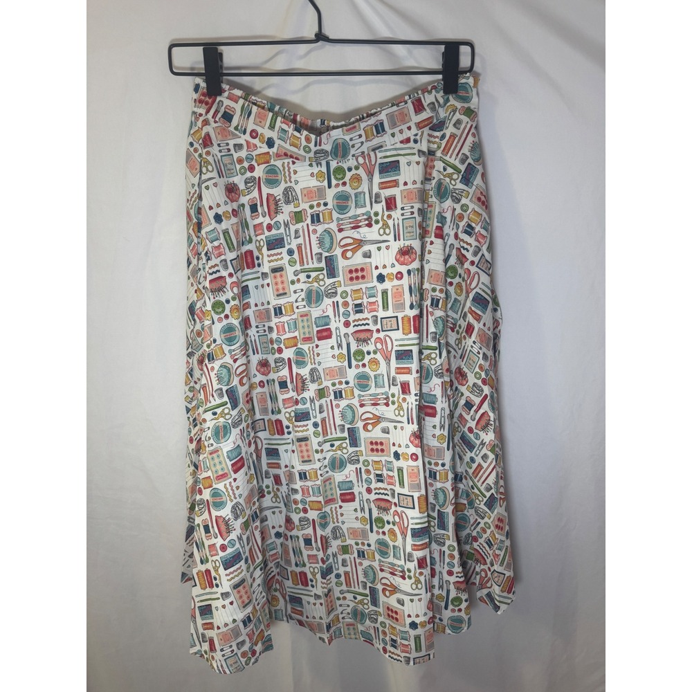 Tulip B Sewing Notions Print Midi Skirt Womens M White Novelty Cottagecore NWT